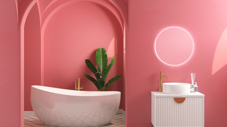 pink mid-century modern bathroom