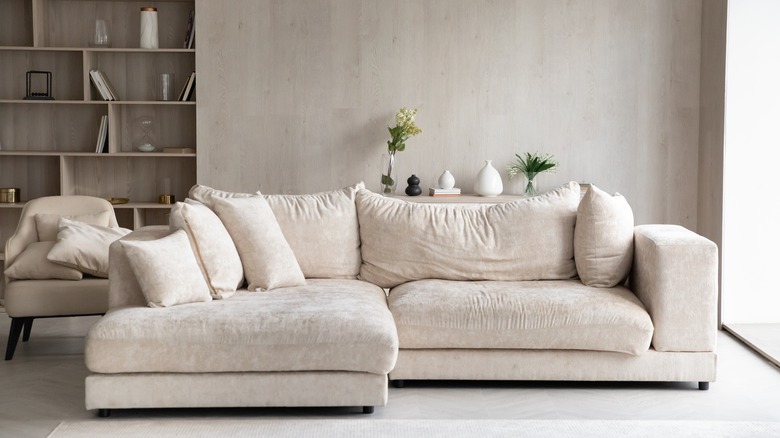 A beige living room couch