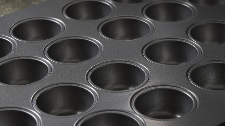 close-up of a muffin tin