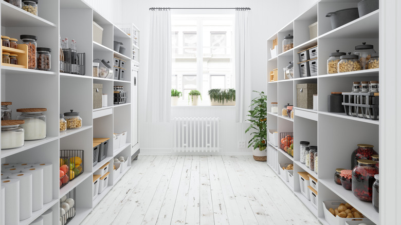 Organized white pantry space