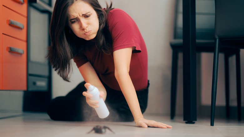 woman spraying insecticide