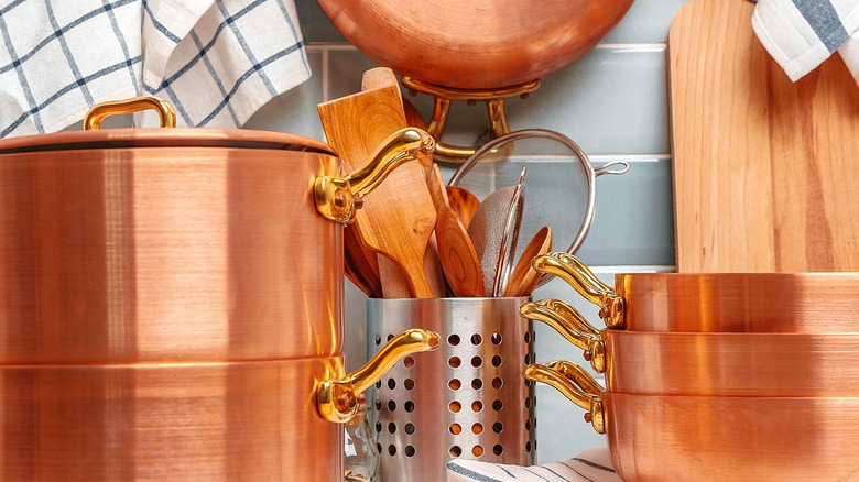 Kitchen with copper cookware