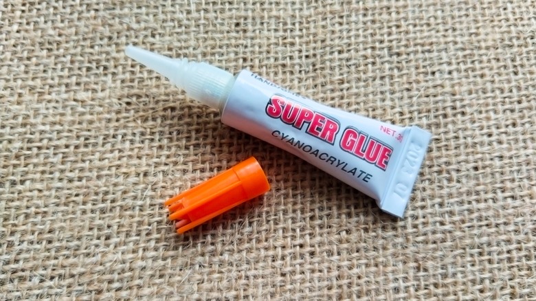 Super Glue on burlap